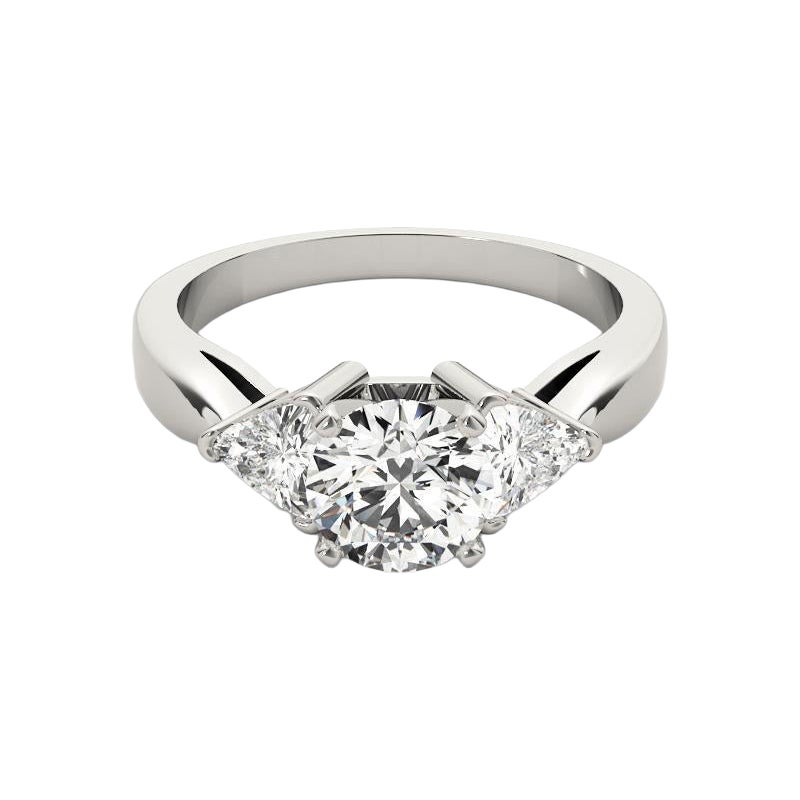 GIA 1.51 Carat Round Trillion Cut Three-Stone  Diamond Ring
