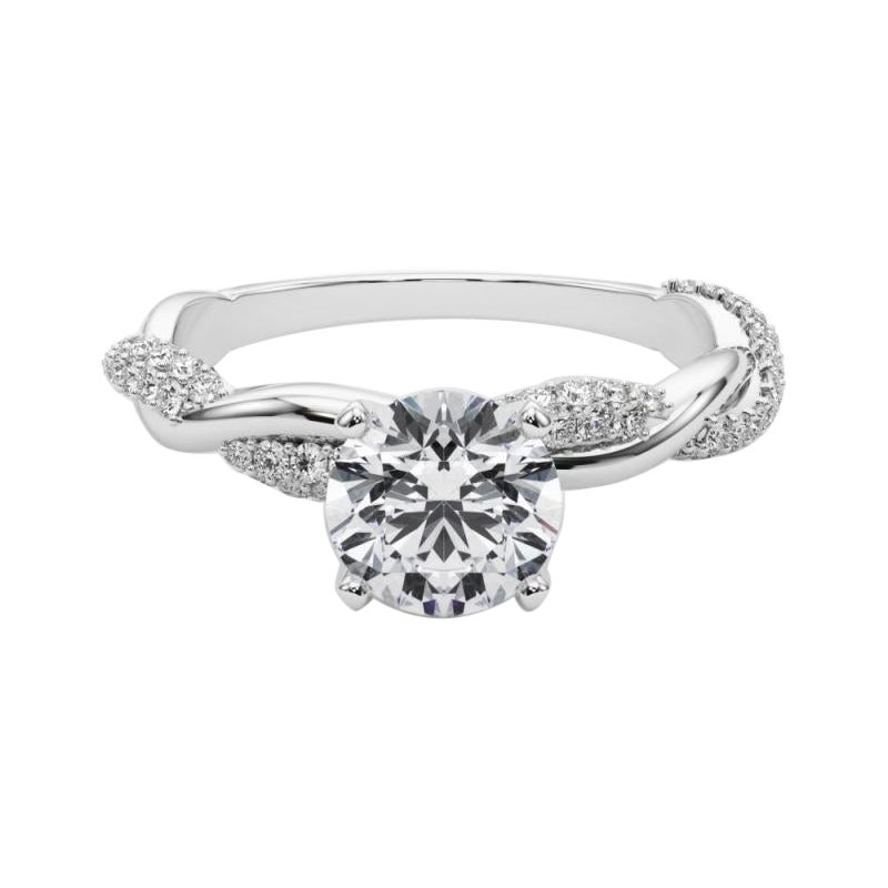 GIA 1,51 quilates Redondo Trenzado Pave Banda Trenzada  Anillo de diamantes