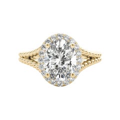 GIA 1.51 Carat Twisted Rope Split Shank Oval Halo 18K Yellow Gold Diamond Ring