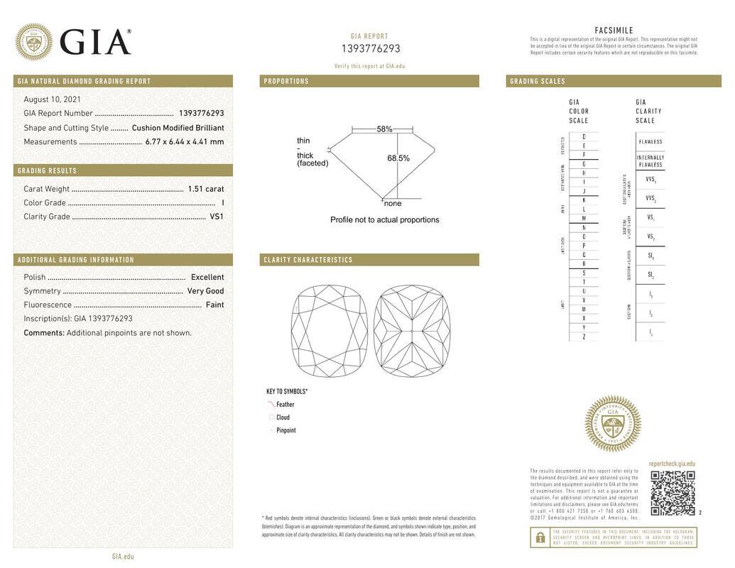 Contemporaneo GIA 1,51ct Cuscino Chevron Halo Filigrana floreale in oro bianco 18 carati in vendita