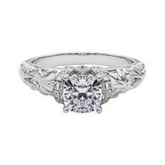 GIA 1,51ct Cuscino Chevron Halo Filigrana floreale in oro bianco 18 carati