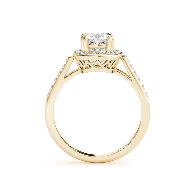 GIA 1,51ct Anello con diamante aureolato a cuscino e cesto rialzato in oro giallo della cattedrale In condizioni Nuovo in vendita a New York, NY