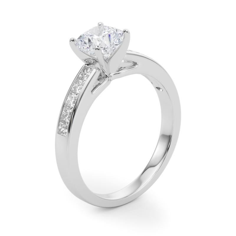 GIA 1,51ct Cuscino Principessa Canale Solitario Centro Anello di diamanti in oro bianco in vendita 1
