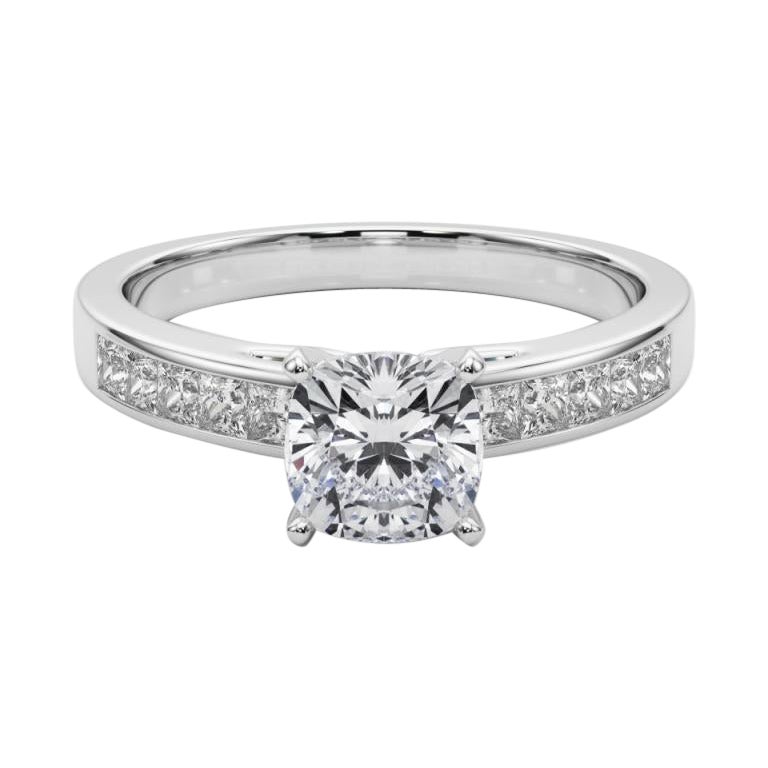 GIA 1,51ct Cushion Prinzessin Kanal Solitär Zentrum Weißgold Diamantring