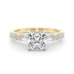 GIA 1.51ct Cushion Round & Baguette Channel Band 18K Yellow Gold Diamond Ring