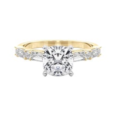 GIA 1,51ct Cuscino rotondo e Baguette Anello con diamante a canale in oro giallo 18K