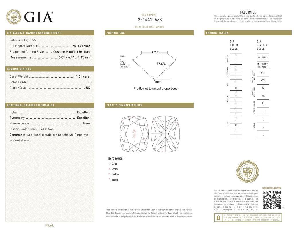 Contemporaneo GIA 1,51ct Anello con diamanti a cuscino e nastro Pave per cattedrale in oro giallo in vendita