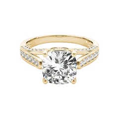 GIA 1,51ct Anello con diamanti a cuscino e nastro Pave per cattedrale in oro giallo