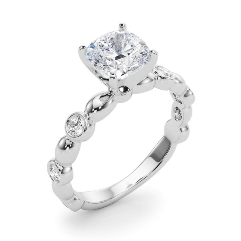 GIA 1.51ct Cushion Side Stone Bezel Band Solitaire White Gold Diamond Ring Pour femmes en vente
