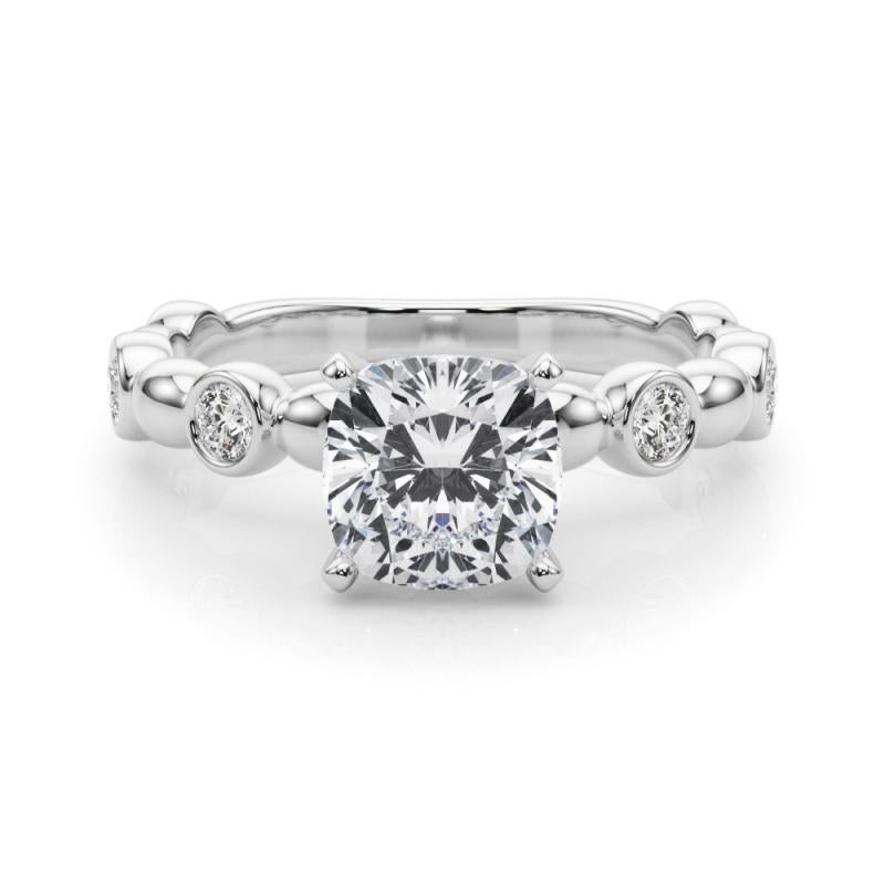 GIA 1.51ct Cushion Side Stone Bezel Band Solitaire White Gold Diamond Ring