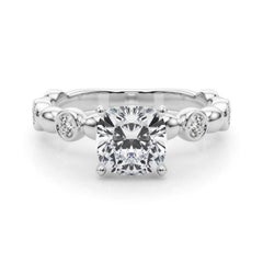 GIA 1.51ct Cushion Side Stone Bezel Band Solitaire White Gold Diamond Ring