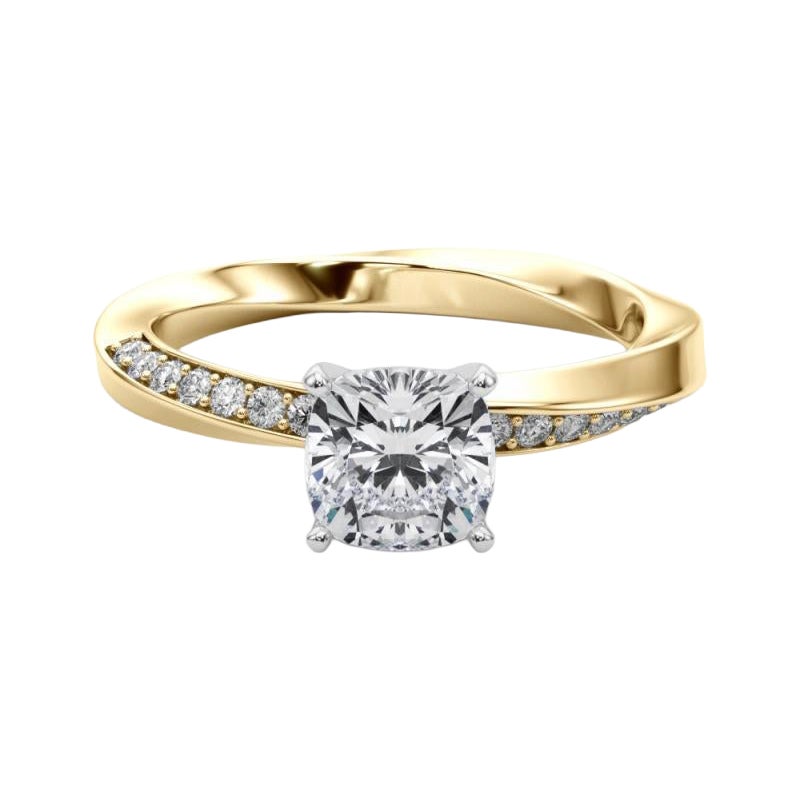 GIA 1,51ct Solitario a cuscino con fascia quadrata ritorta in oro giallo 18 carati