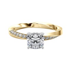 GIA 1,51ct Solitario a cuscino con fascia quadrata ritorta in oro giallo 18 carati