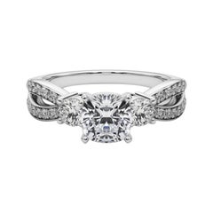 GIA 1.51ct Cushion Three-Stone Split Shank Pave  Diamond Ring
