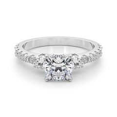 GIA 1.51ct Cushion Three-Stone with Diamond Shank 18K White Gold Diamond Ring