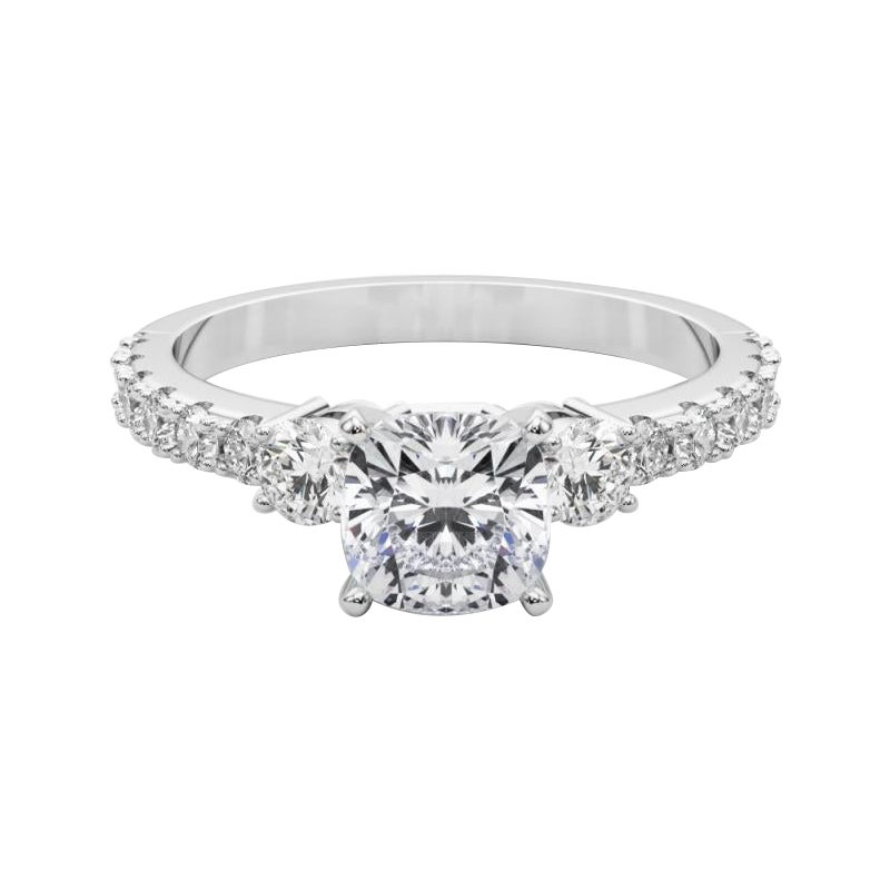 GIA 1.51ct Cushion Three-Stone with Diamond Shank 18K White Gold Diamond Ring (bague en or blanc avec diamants)