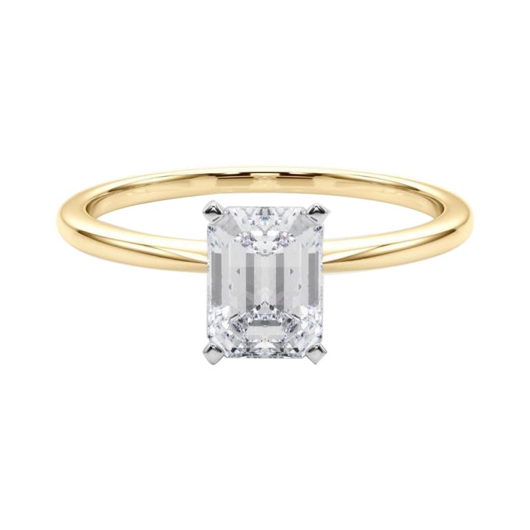 GIA 1,51ct Smaragd Slim Band Prong Set Solitär 18K Gelbgold Diamantring