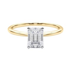 GIA 1,51ct Smaragd Slim Band Prong Set Solitär 18K Gelbgold Diamantring