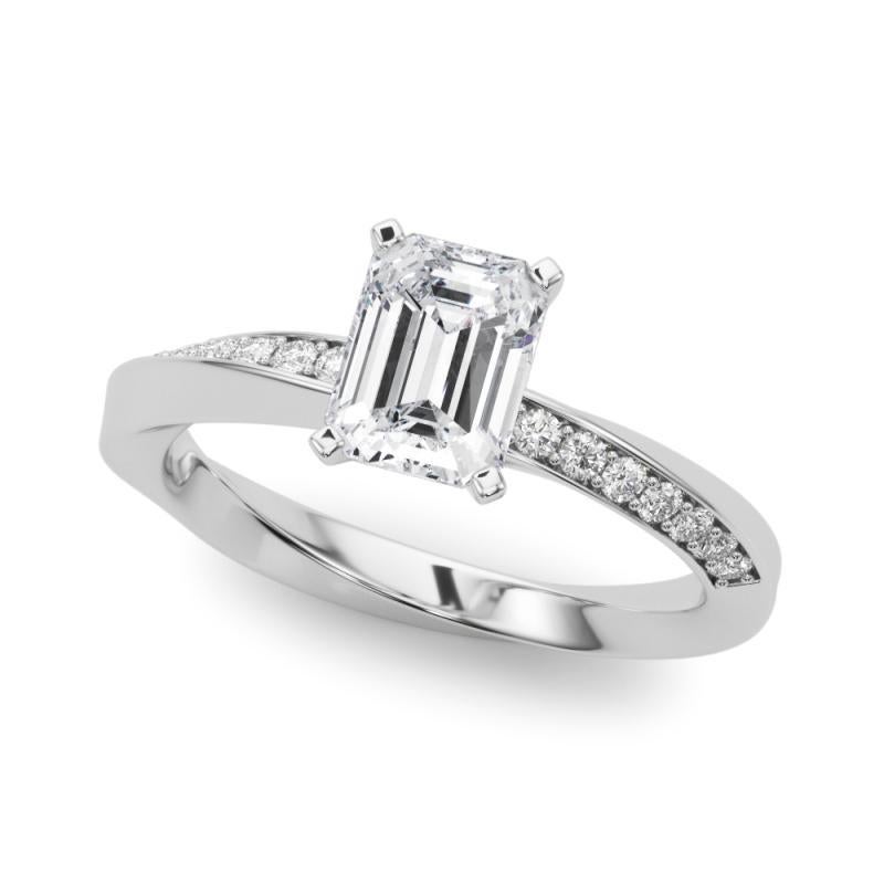 GIA 1.51ct Esmeralda Solitaria Banda Cuadrada Torcida Anillo de Diamantes de Oro Blanco de 18K Corte esmeralda en venta