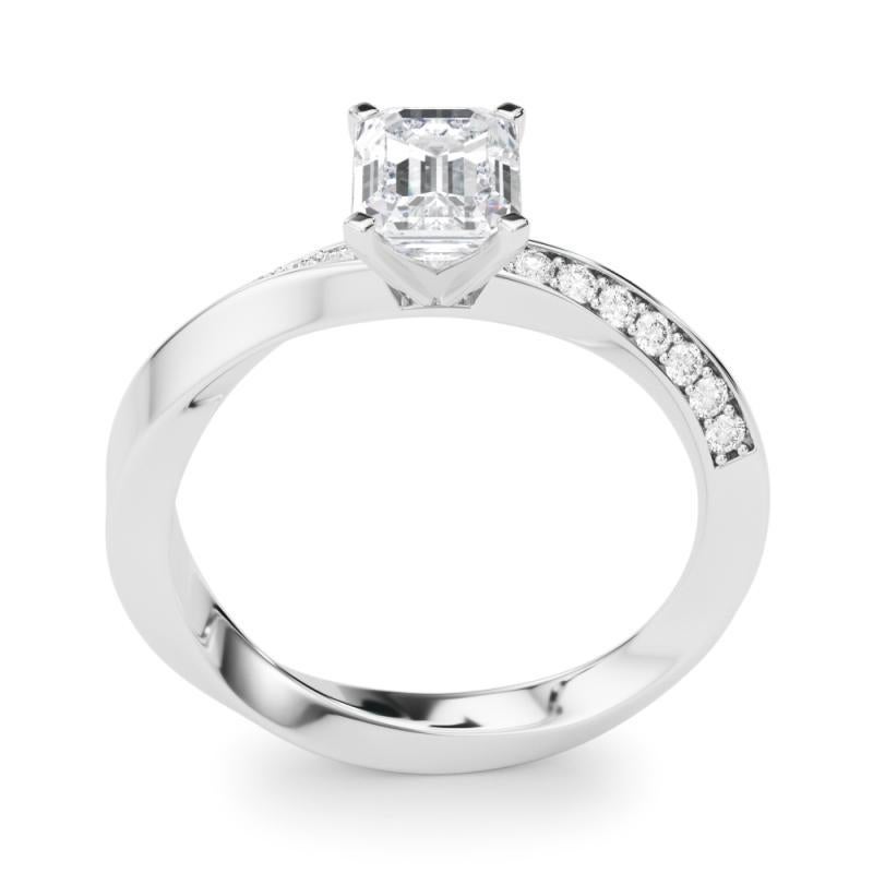 De las mujeres GIA 1.51ct Esmeralda Solitaria Banda Cuadrada Torcida Anillo de Diamantes de Oro Blanco de 18K en venta