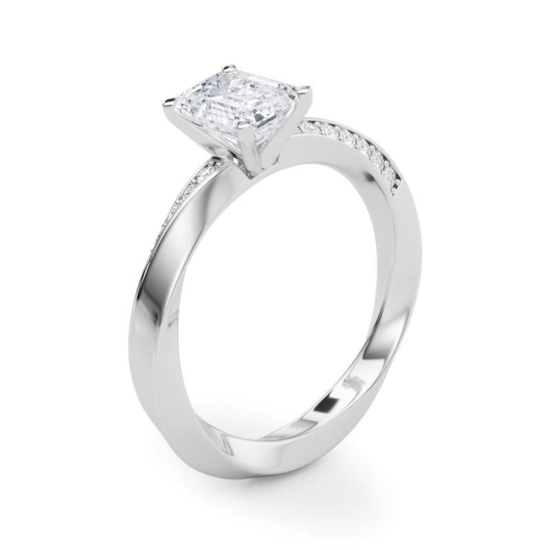 GIA 1.51ct Esmeralda Solitaria Banda Cuadrada Torcida Anillo de Diamantes de Oro Blanco de 18K en venta 1