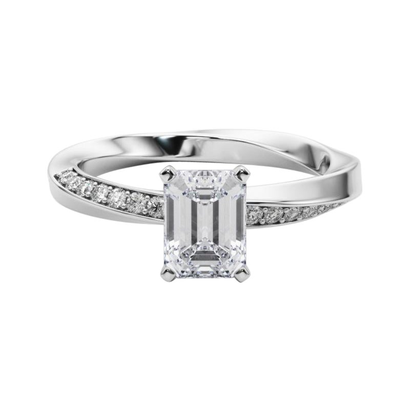 GIA 1,51ct Smaragd Solitär Twisted Square Band 18K Weißgold Diamantring