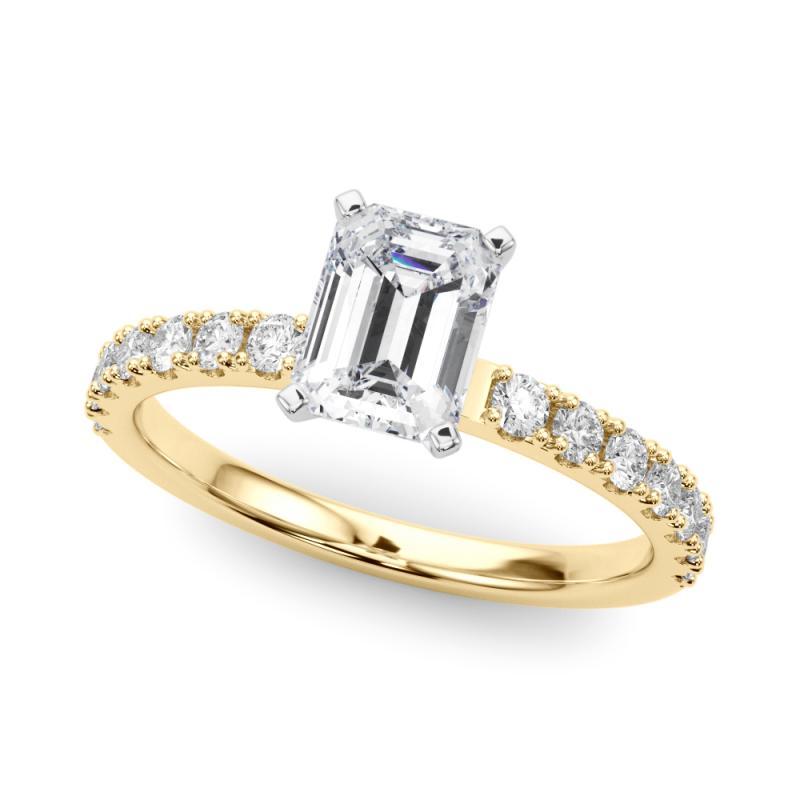 Taille émeraude GIA 1.51ct Emeraude Solitaire avec Demi-Eternité Bague diamant en or jaune 18K en vente