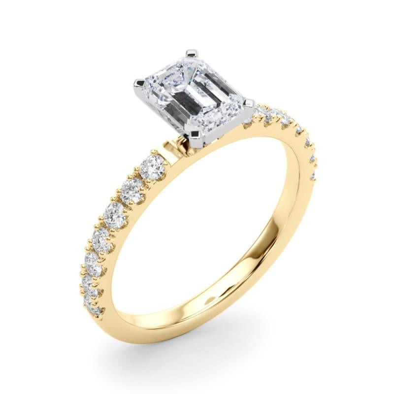 GIA 1.51ct Emeraude Solitaire avec Demi-Eternité Bague diamant en or jaune 18K Pour femmes en vente