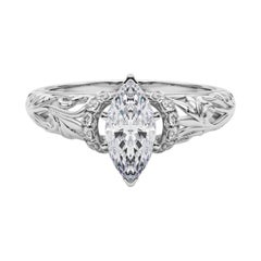 GIA 1.51ct Marquise Chevron Halo Floral Filigree Diamond Ring GIA 1.51ct Marquise Chevron Halo Floral Filigree Diamond Ring