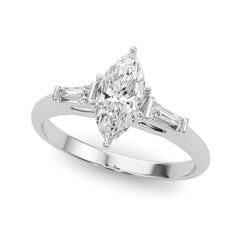 GIA 2ct Marquise Three-Stone Tapered Baguette 18K White Gold Diamond Ring