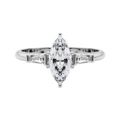 GIA 1.51ct Marquise Three-Stone Tapered Baguette 18K White Gold Diamond Ring GIA 1.51ct Marquise Three-Stone Tapered Baguette 18K White Gold Diamond Ring