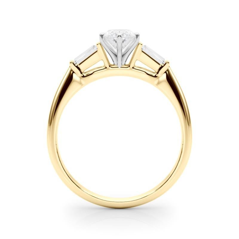 GIA 1,51ct Anello con diamante Marquise a tre pietre e Baguette affusolata in oro giallo 18K In condizioni Nuovo in vendita a New York, NY