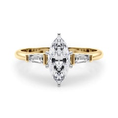 GIA 1.51ct Marquise Three-Stone Tapered Baguette 18K Yellow Gold Diamond Ring
