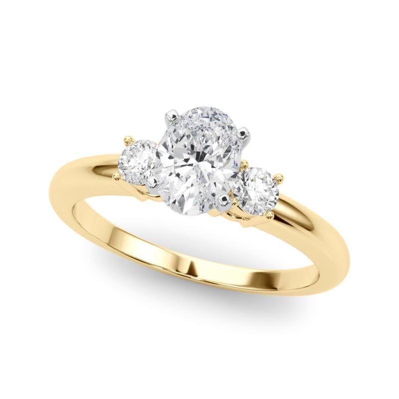 Taglio ovale GIA 1,51ct Ovale a 3 pietre Passato, Presente e Futuro Anello con diamanti in oro giallo 18K in vendita
