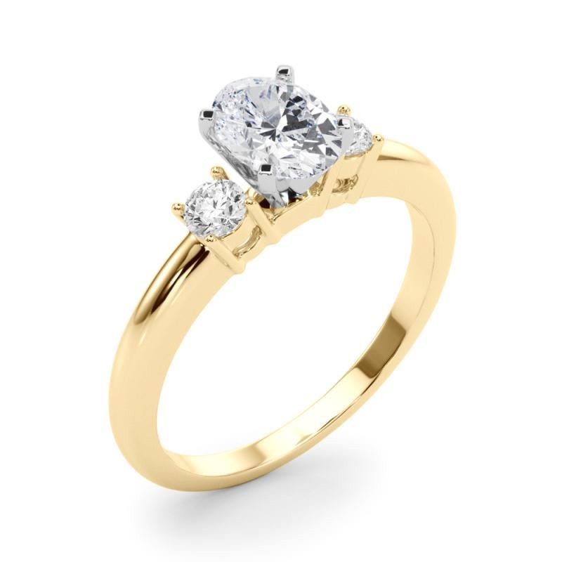 Donna GIA 1,51ct Ovale a 3 pietre Passato, Presente e Futuro Anello con diamanti in oro giallo 18K in vendita