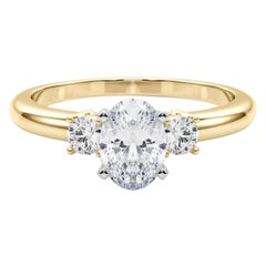 GIA 1,51ct Ovale a 3 pietre Passato, Presente e Futuro Anello con diamanti in oro giallo 18K