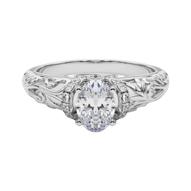 GIA 1,51ct Ovale Chevron Halo Filigrana Floreale  Anello con diamante