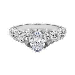 GIA 1.51ct Oval Chevron Halo Floral Filigree  Diamond Ring