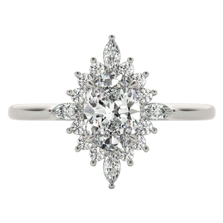 GIA 1.51ct Ovale Marquise Flower Halo Cluster  Anello con diamante