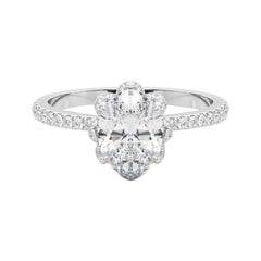 GIA 1.51ct Anello di diamanti ovali a fiore multiplo in oro bianco vintage