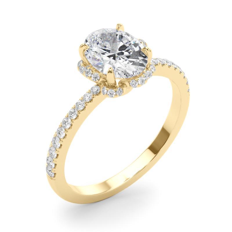 Donna GIA 1.51ct Anello ovale con diamanti d'epoca in oro giallo con fiore multipetalo in vendita