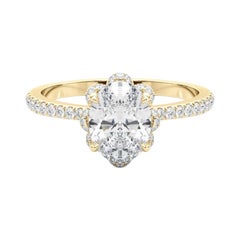 GIA 1.51ct Anello ovale con diamanti d'epoca in oro giallo con fiore multipetalo