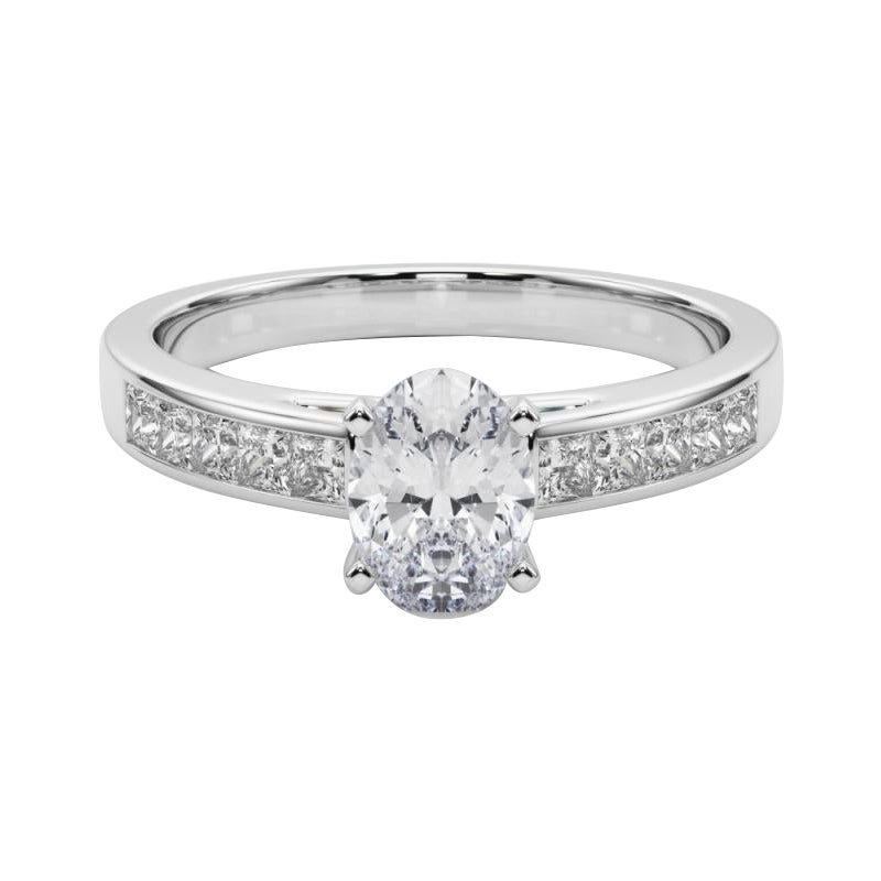 GIA 1.51ct Oval Prinzessin Kanal Solitär Zentrum Weißgold Diamantring