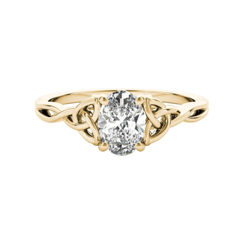 GIA 1.51ct Oval Solitaire Openwork Celtic Knot 18K Yellow Gold Diamond Ring