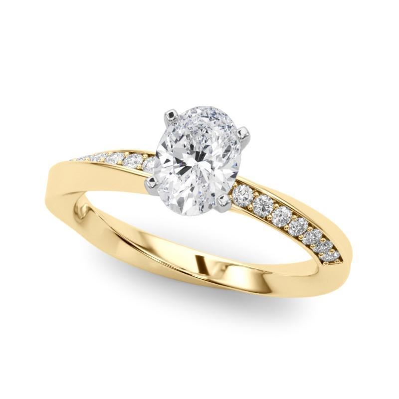 Taglio ovale GIA 1,51ct Solitario ovale a fascia quadrata ritorta in oro giallo 18 carati in vendita