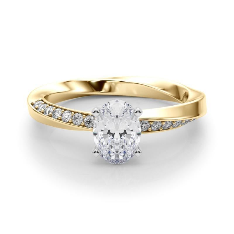 GIA 1,51ct Oval Solitär Twisted Square Band 18K Gelbgold Diamantring im Angebot
