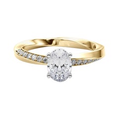 GIA 1,51ct Solitario ovale a fascia quadrata ritorta in oro giallo 18 carati