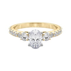 GIA Anillo de diamantes de oro amarillo de 18 quilates con tres piedras ovaladas y vástago de diamante de 1,51 quilates