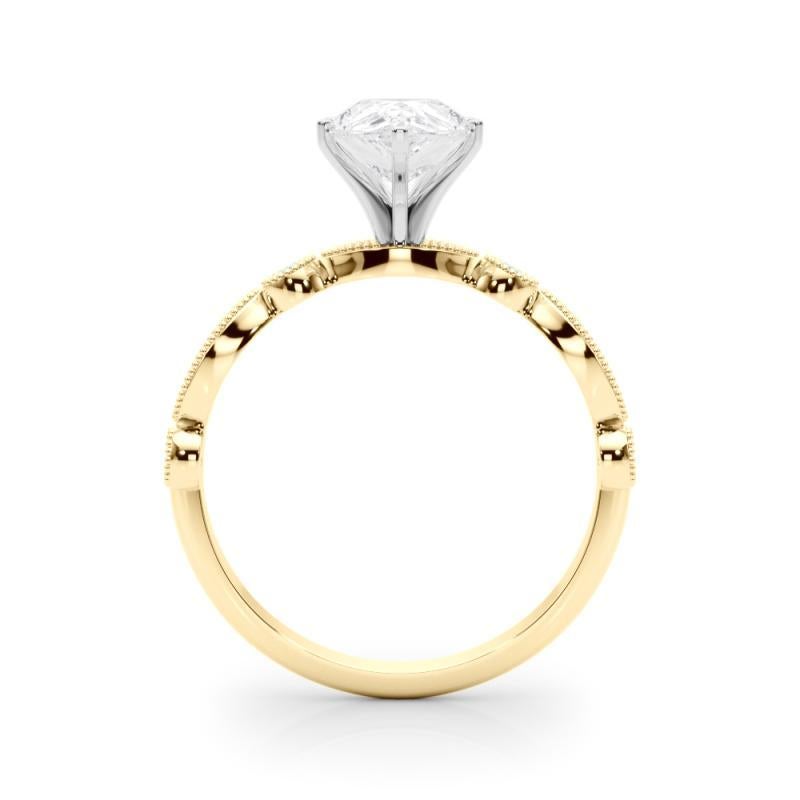 GIA Anillo de diamantes de oro amarillo con bisel milgrain redondo y marquesa de pera de 1.51 ct en Nuevo estado para la venta en New York, NY