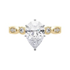 GIA 1.51ct Pear Marquise & Round Milgrain Bezel Yellow Gold Diamond Ring